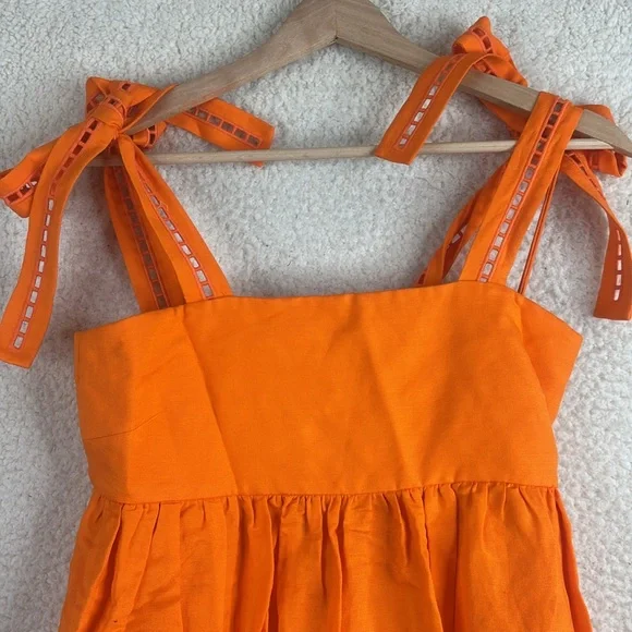 NWT Jonathan Simkhai Womens Klementine Orange Bow Tie Straps Mini Dress Size 0